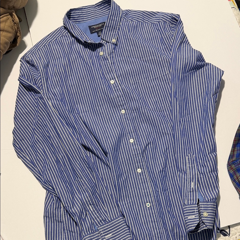 American Eagle Outfitters Navy and White Striped Shirt